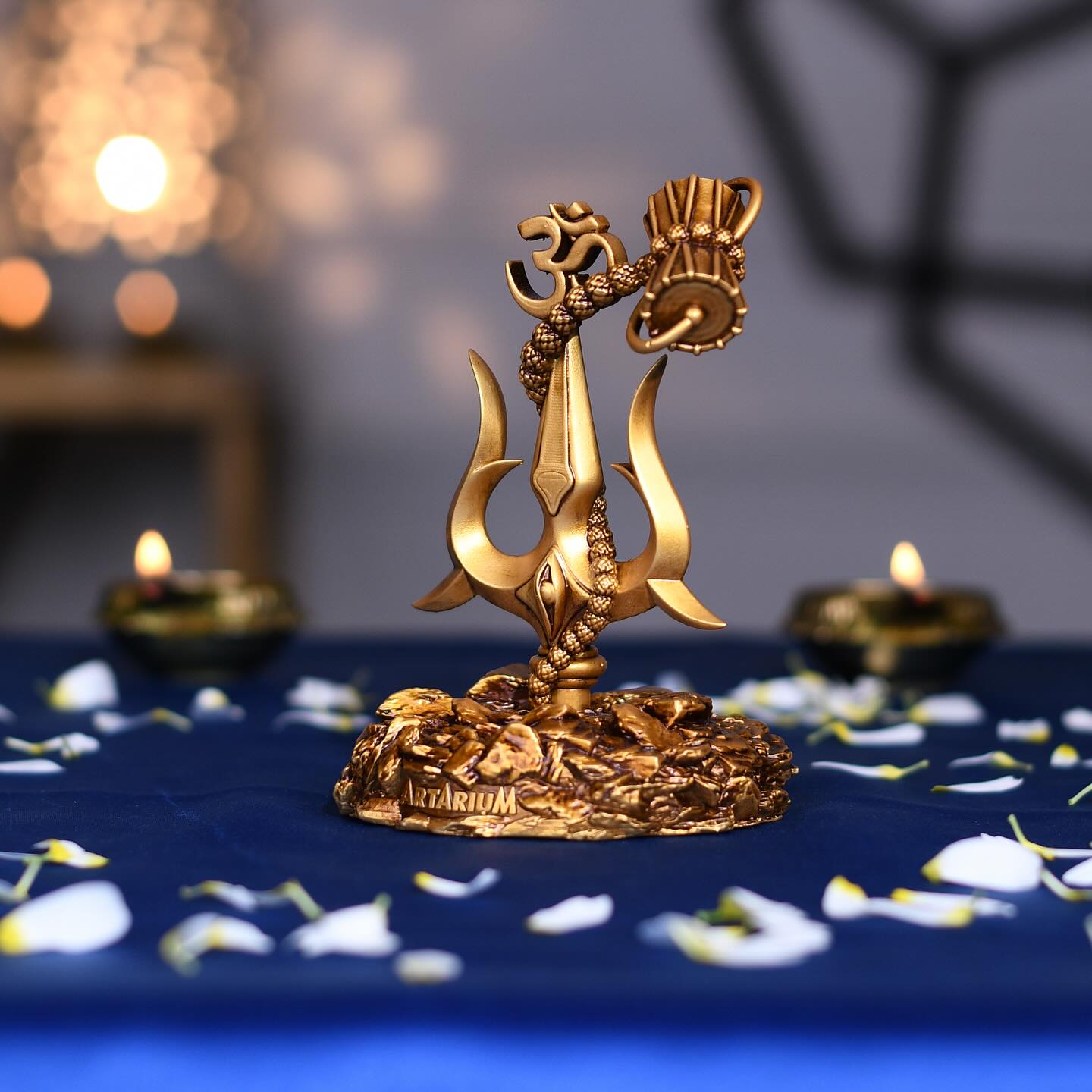 (Trending) Mahakaleshwar Mandir Trishul with Damru Showpiece for Pooja ghar and Car Dashboard