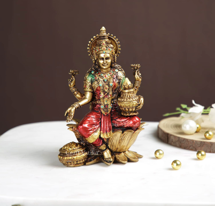 (Trending)Lakshmi Ganesha Idol Laxmi Ganesh Statue Home, Office, Diwali Pooja Gifts(Bronze Finish).