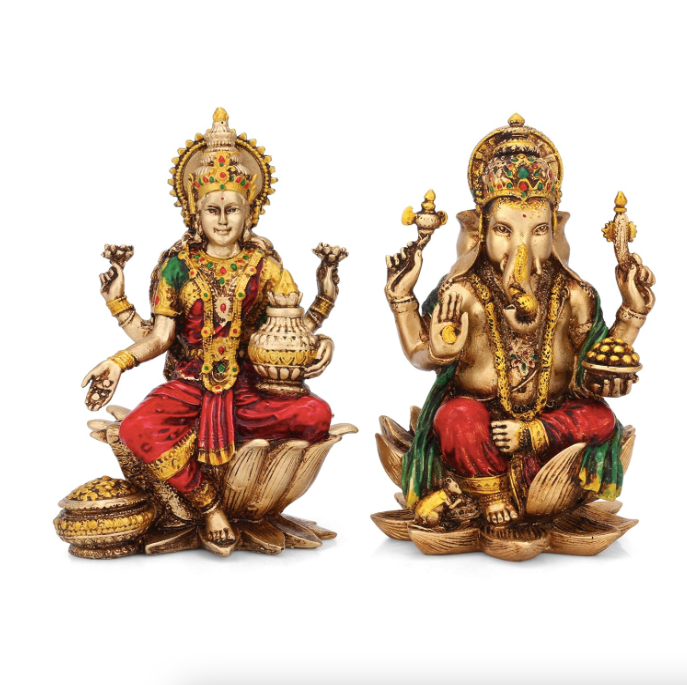 (Trending)Lakshmi Ganesha Idol Laxmi Ganesh Statue Home, Office, Diwali Pooja Gifts(Bronze Finish).